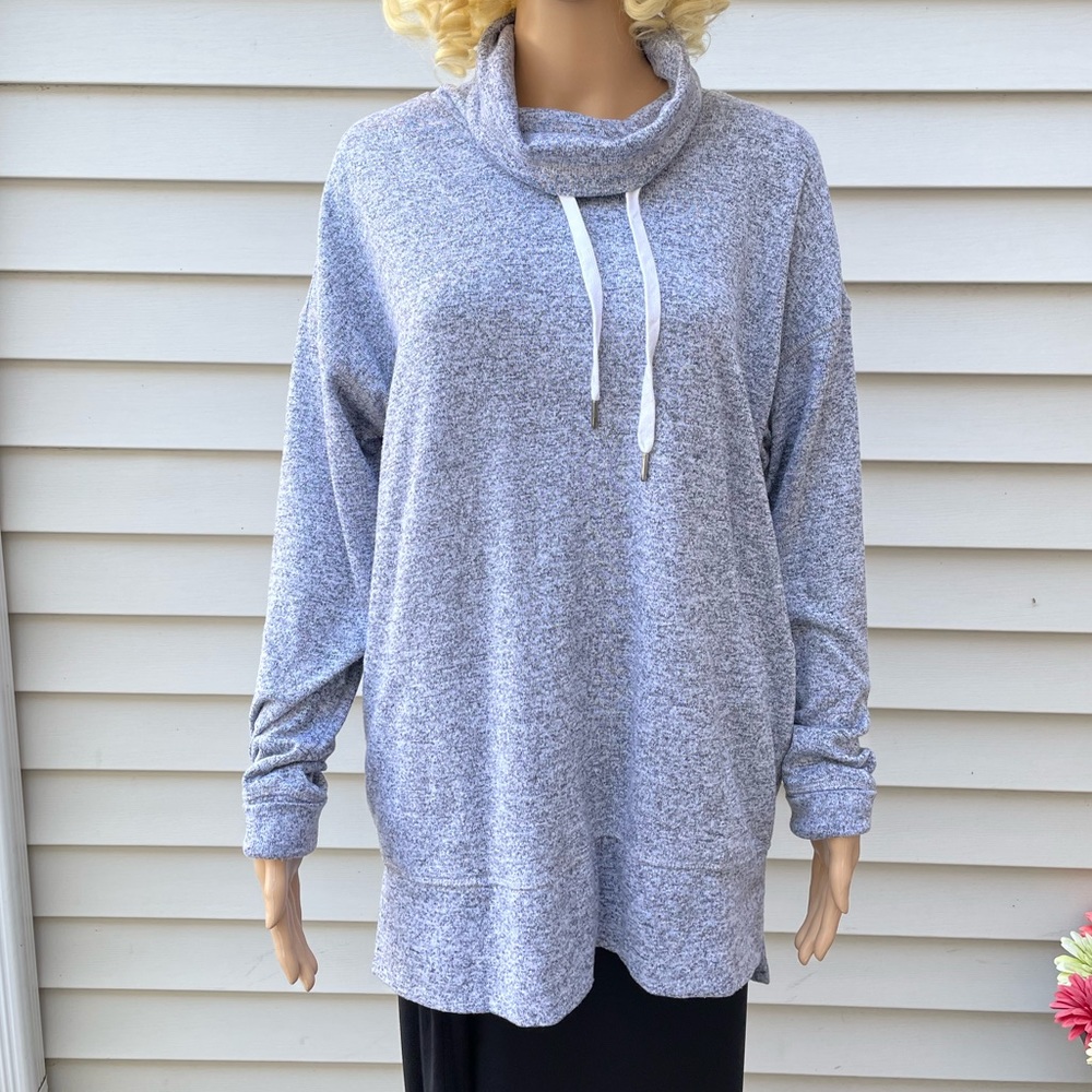 Old Navy Gray Large Funnel-Neck Sweater Long Sleeves Oversized Extra Long Large - Picture 2 of 15
